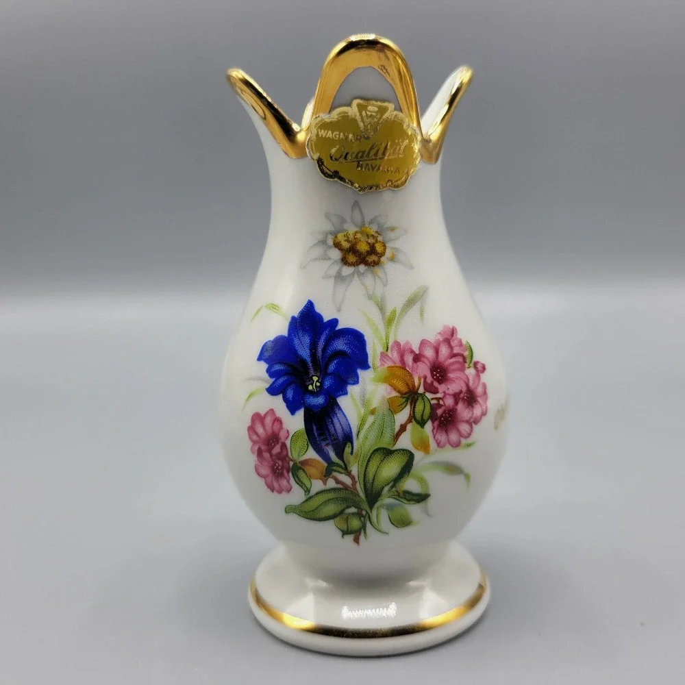 Vintage Wagner Bavaria Porcelain Flower Bud Vase Gold Trim 4